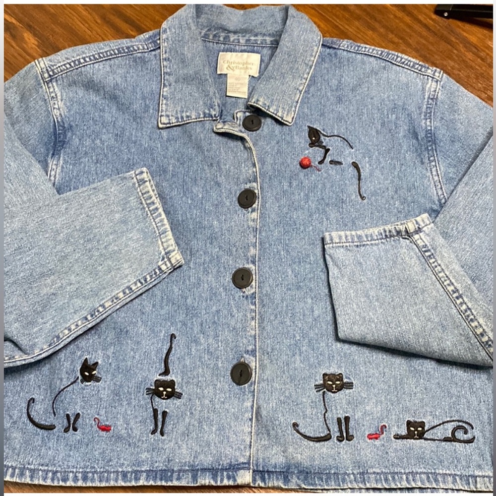Christopher & Banks, Cat Lovers Jean Jacket, Sz XL